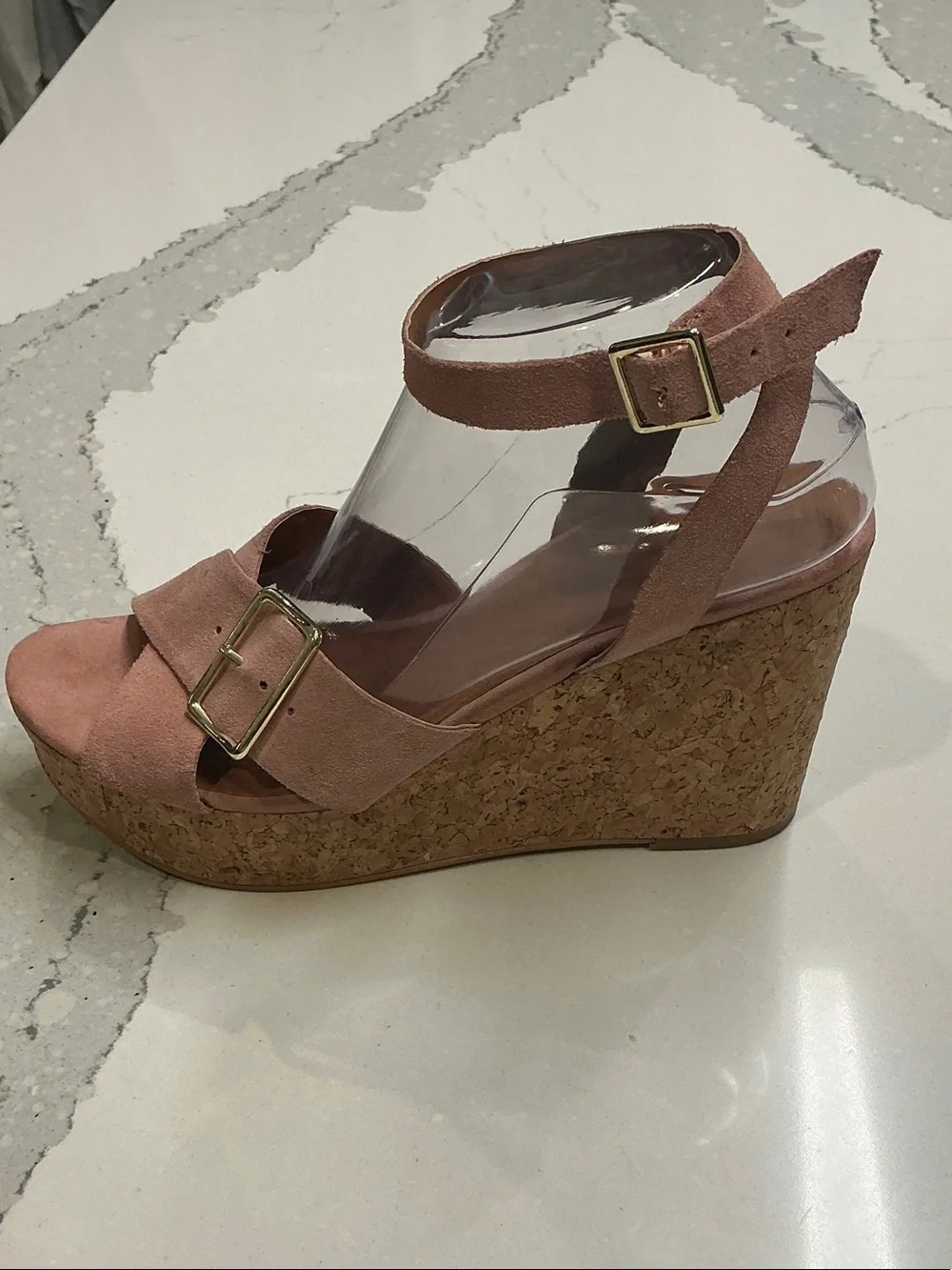 Lien Do Suede Ankle-Strap Cork Wedge Sandals in Dusty Rose Gently Worn Sz8.5